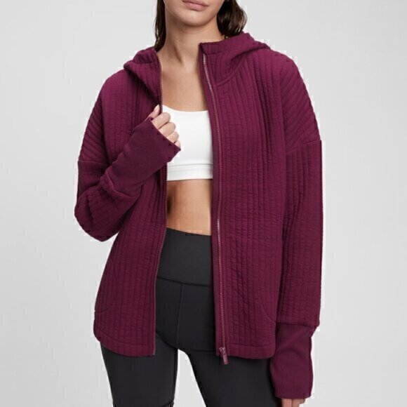 GapFit Oversized Jacquard Hoodie in Plum Purple - Picture 1 of 6